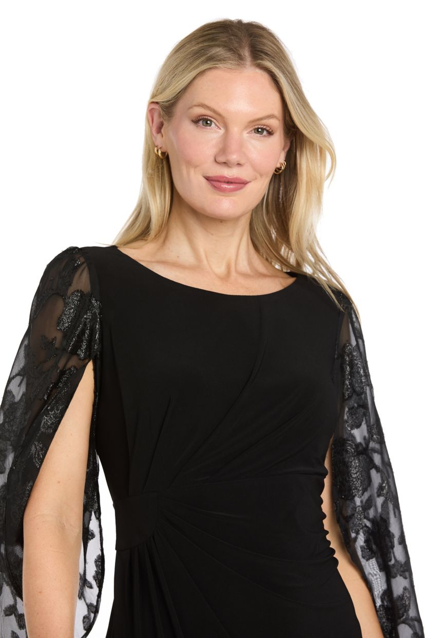 belk black cocktail dresses R & M Richards Dress w Chiffon Cape Sleeves Size:2 Fully lined for comfort—except Sleeve Type_Spaghetti Straps Black-tie dress code for
