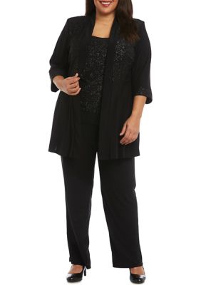 R & M Richards Plus Size 2 Piece Glitter Trim Pant Set | belk