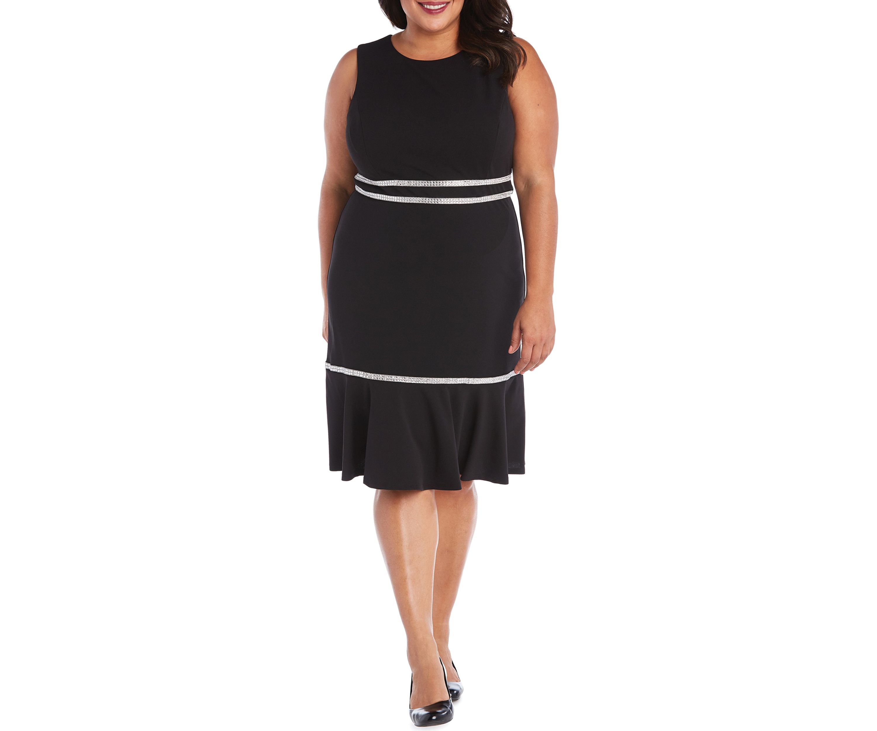 Plus Size Rhinestone Detail Flounce Dress