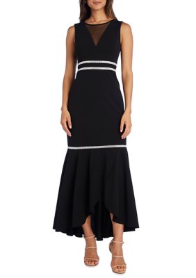 r&m richards rhinestone trim chiffon gown