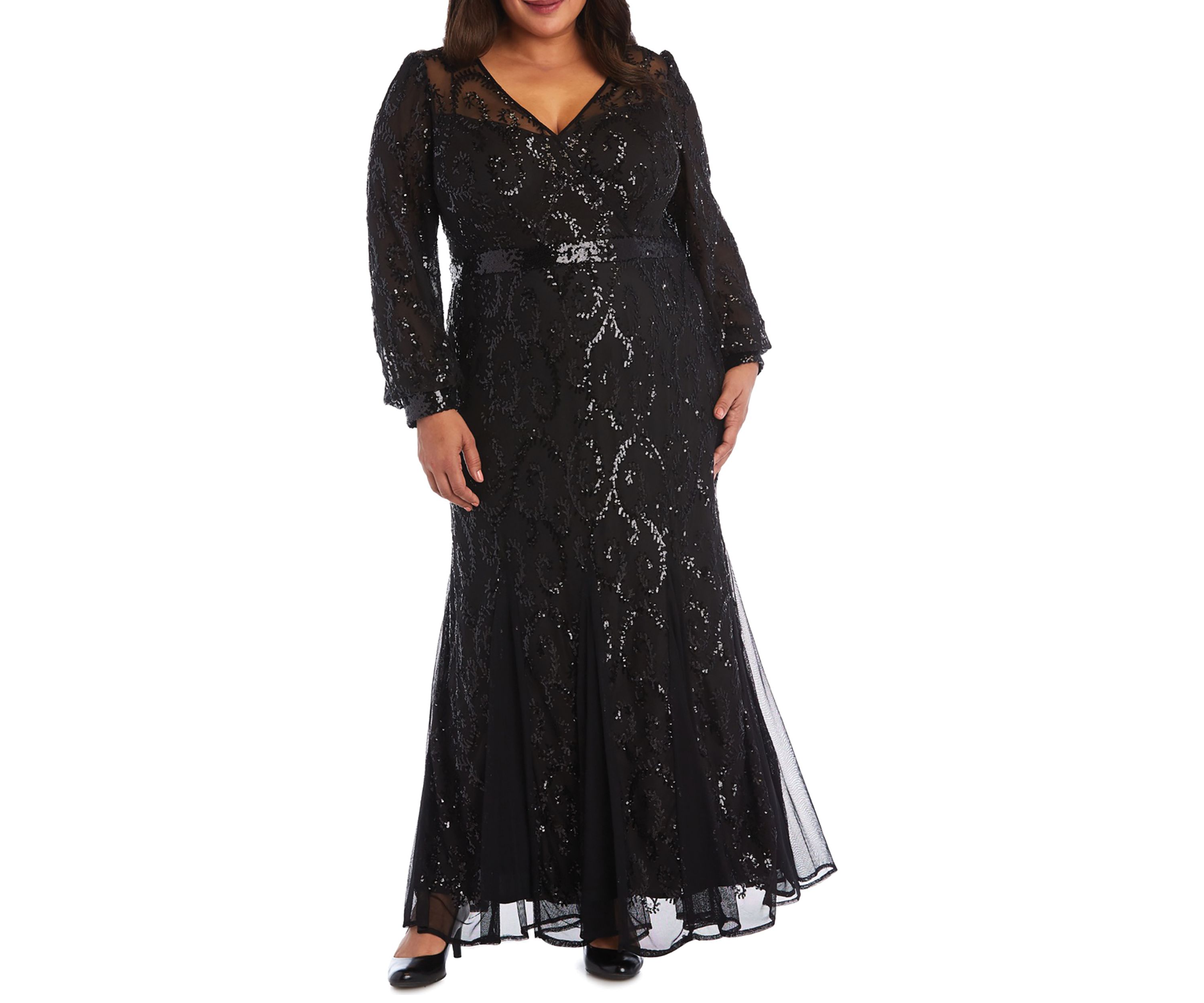 Plus Size Embroidered Gown with Blouson Sleeves