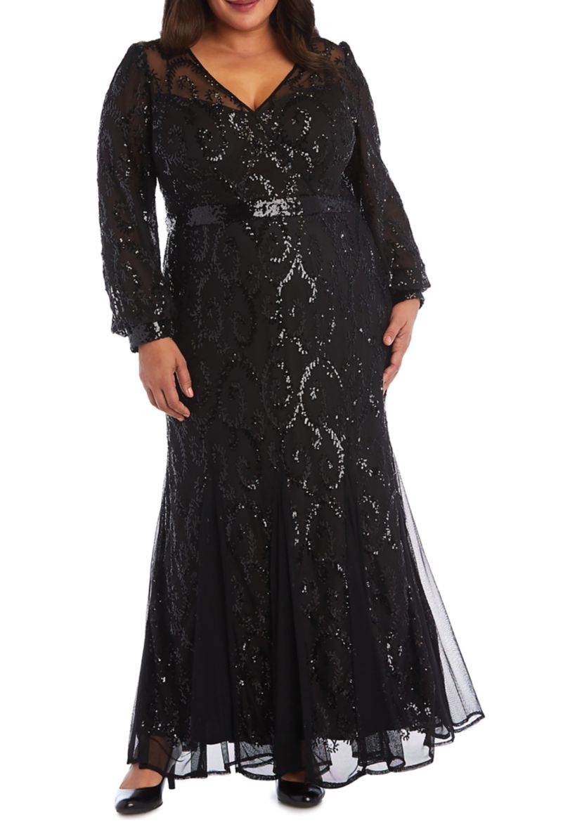 Plus Size Embroidered Gown with Blouson Sleeves