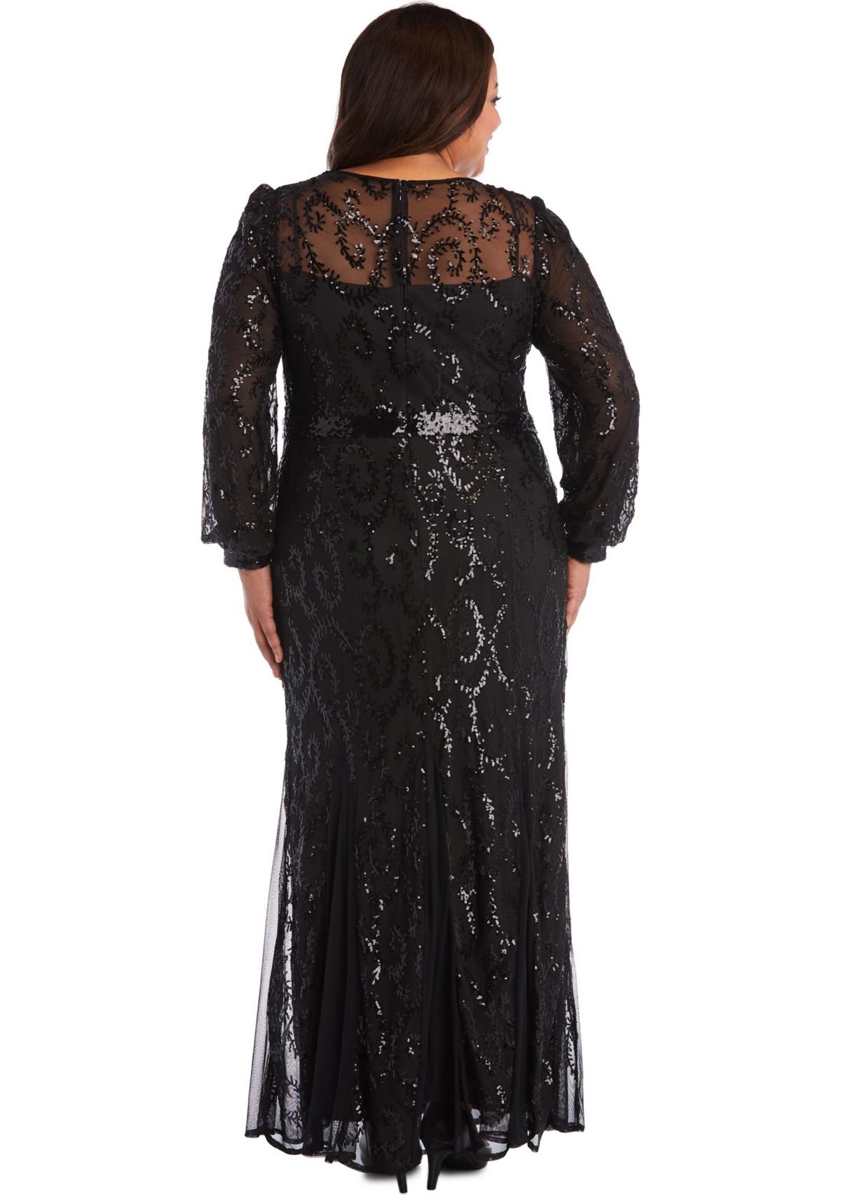 Plus Size Embroidered Gown with Blouson Sleeves