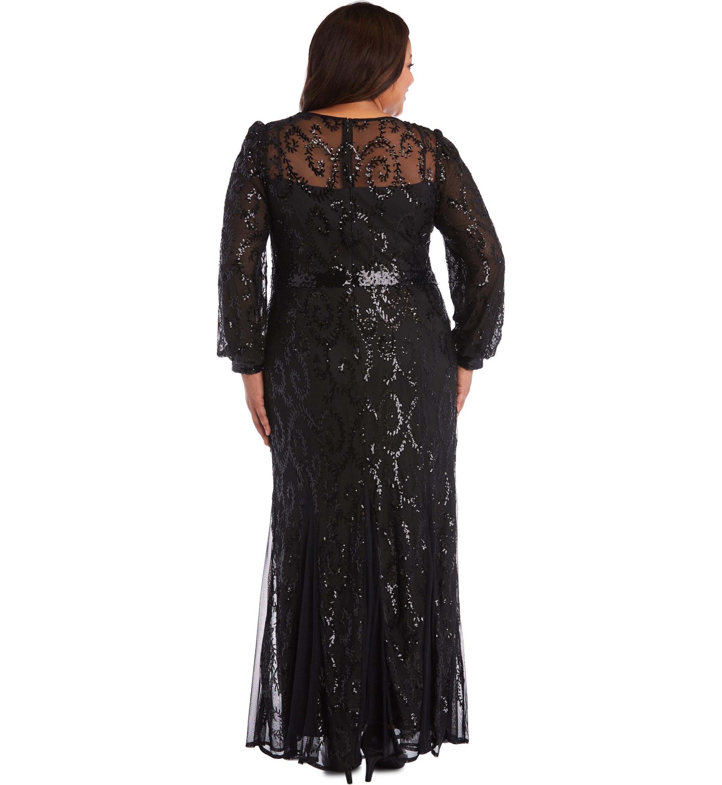 Plus Size Embroidered Gown with Blouson Sleeves