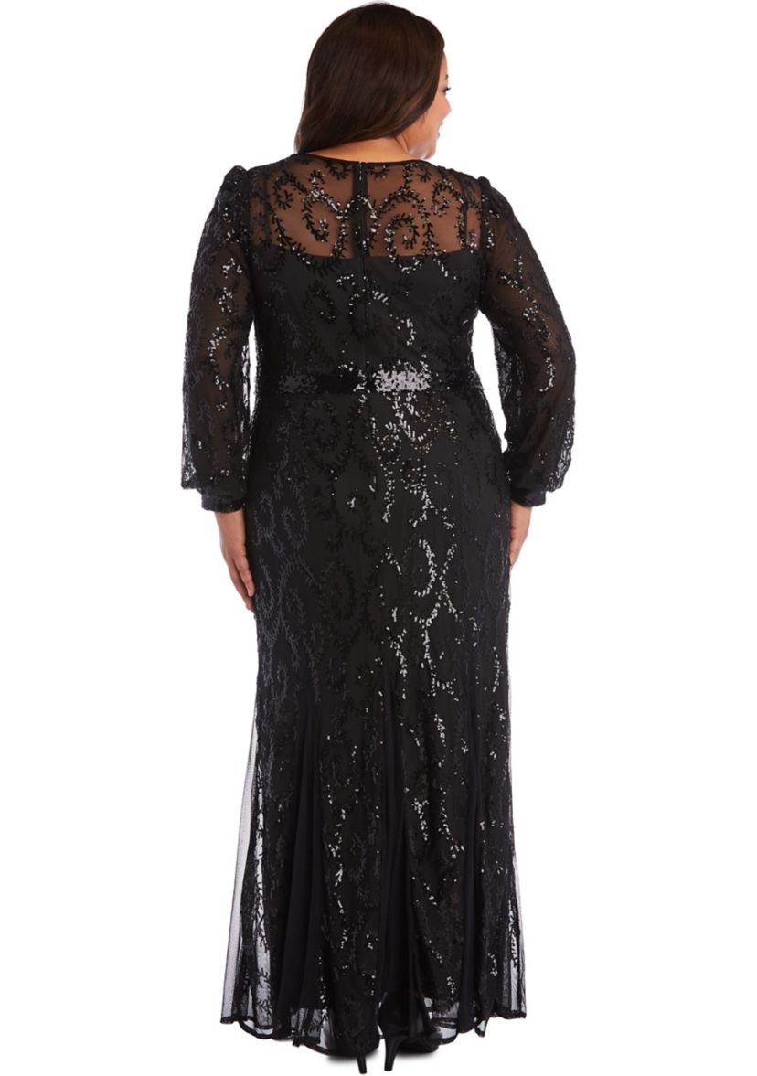 Plus Size Embroidered Gown with Blouson Sleeves