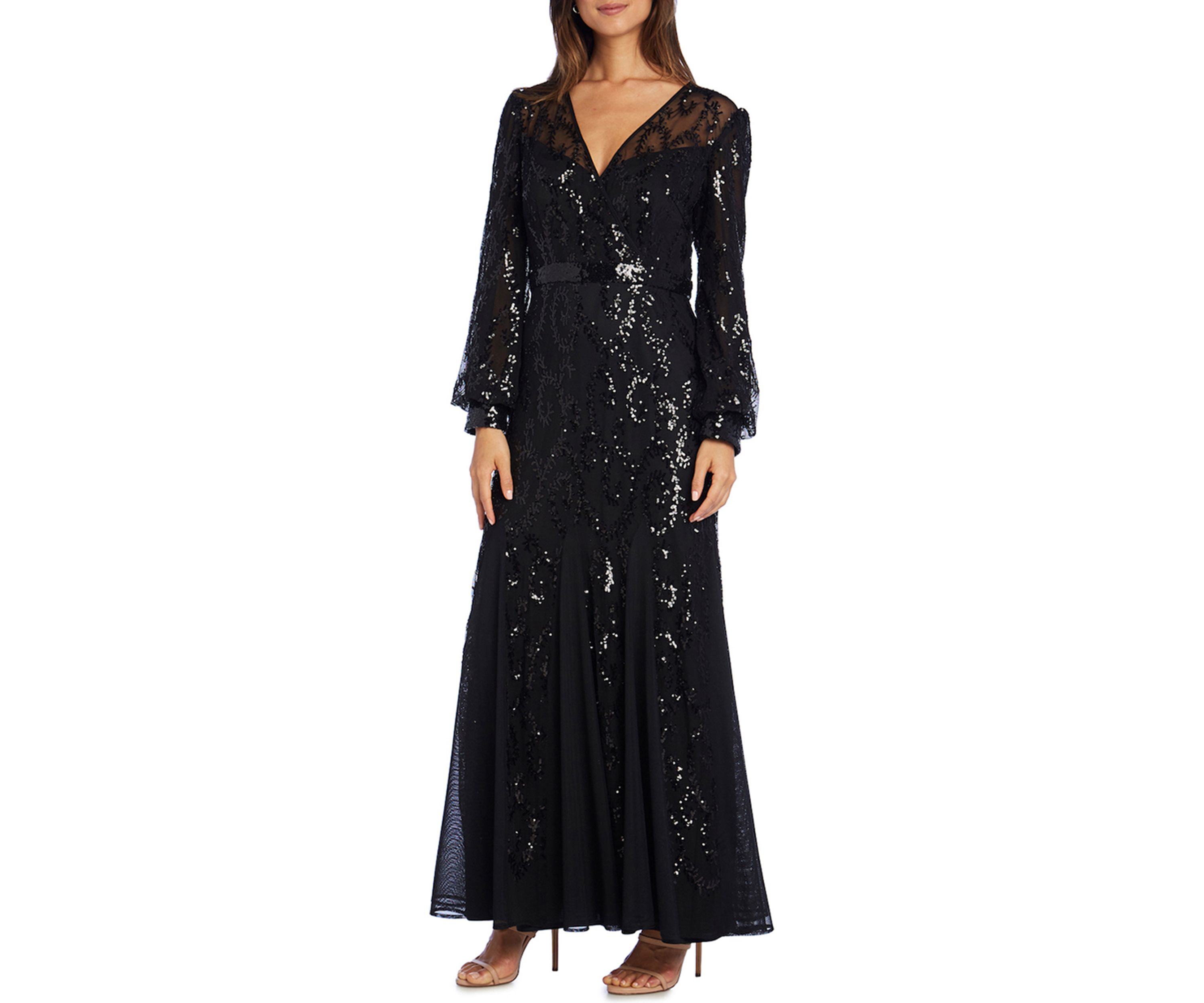 Womens Embroidered Blouson Sleeve Wrap Dress