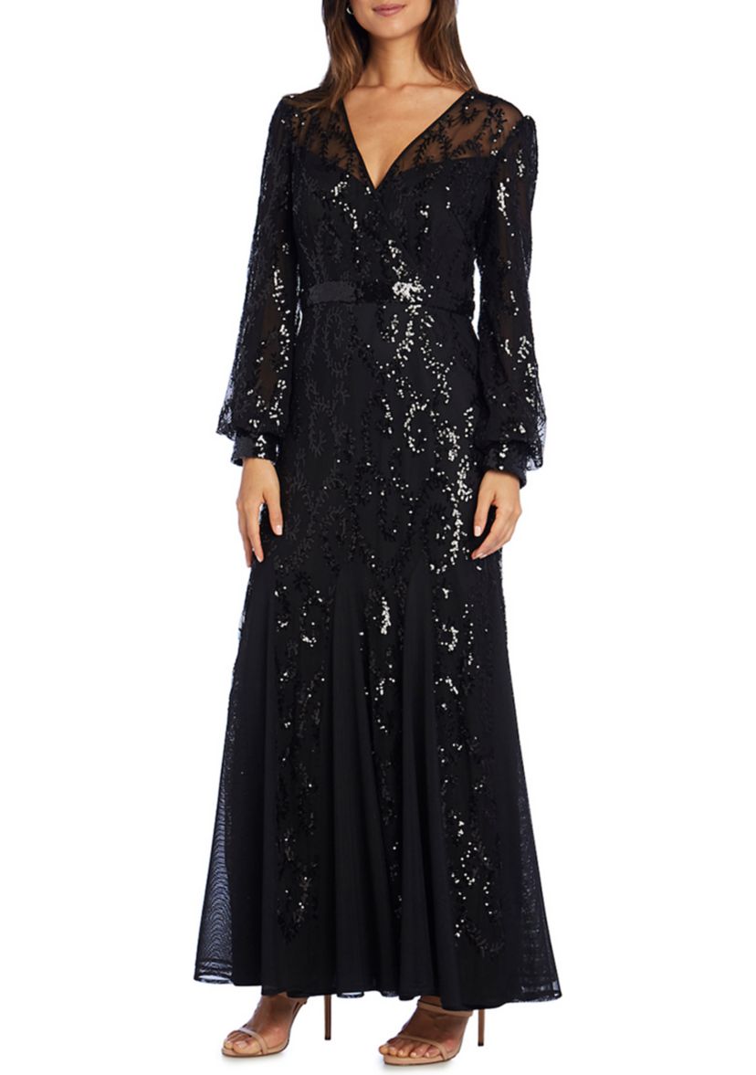 Womens Embroidered Blouson Sleeve Wrap Dress