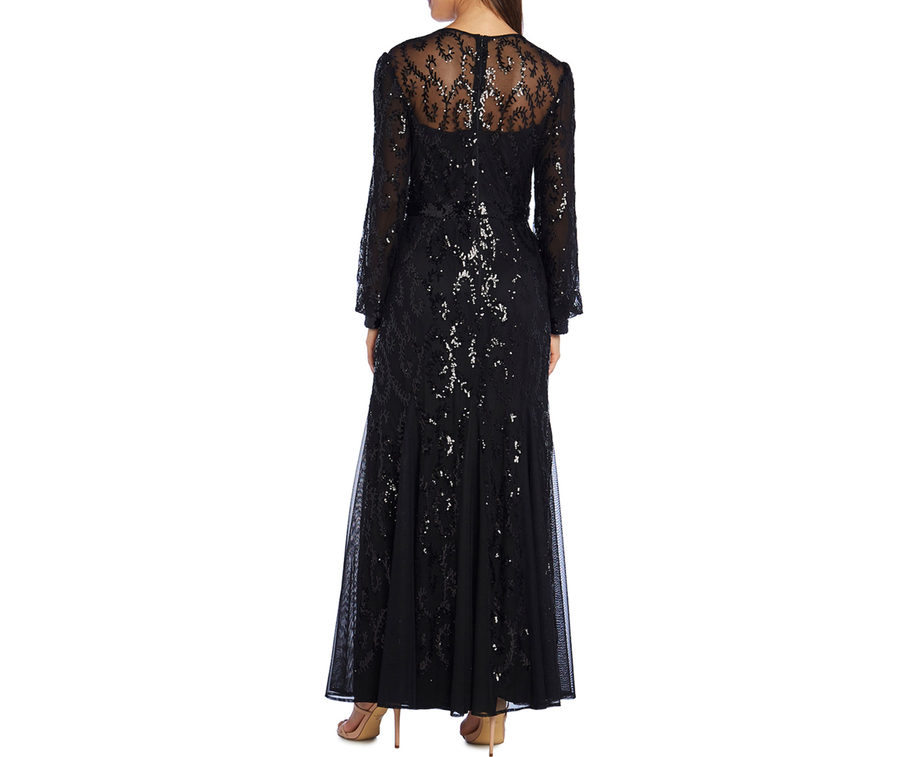 Womens Embroidered Blouson Sleeve Wrap Dress