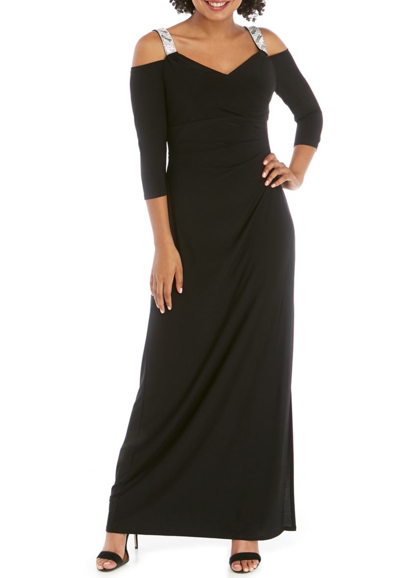 Womens Rhinestone 3/4 Sleeve Long Dress 