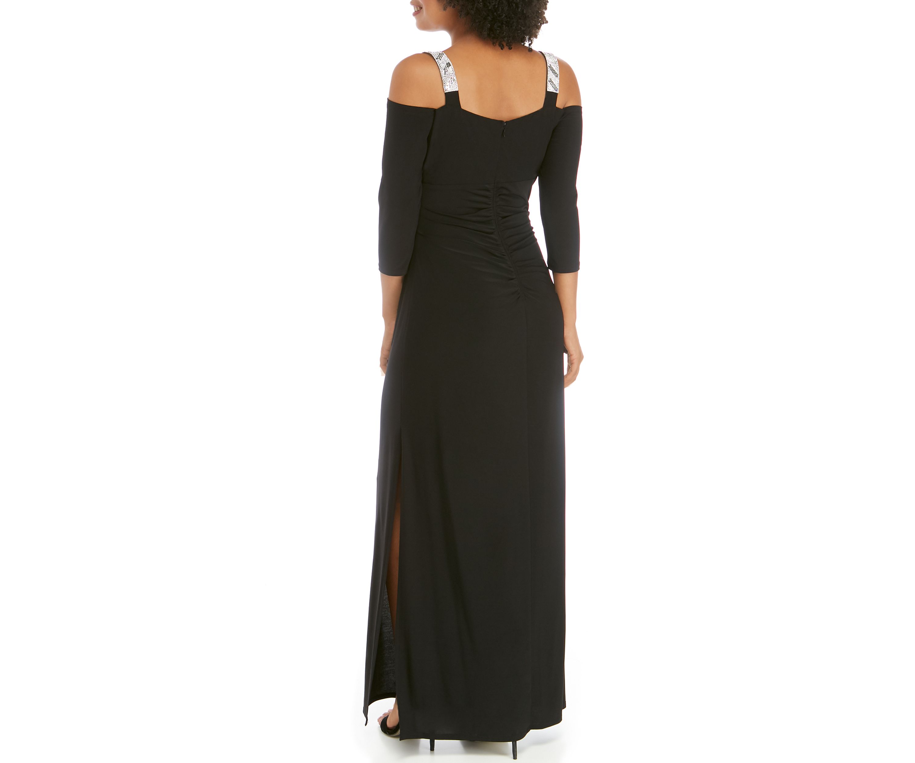 Womens Rhinestone 3/4 Sleeve Long Dress 