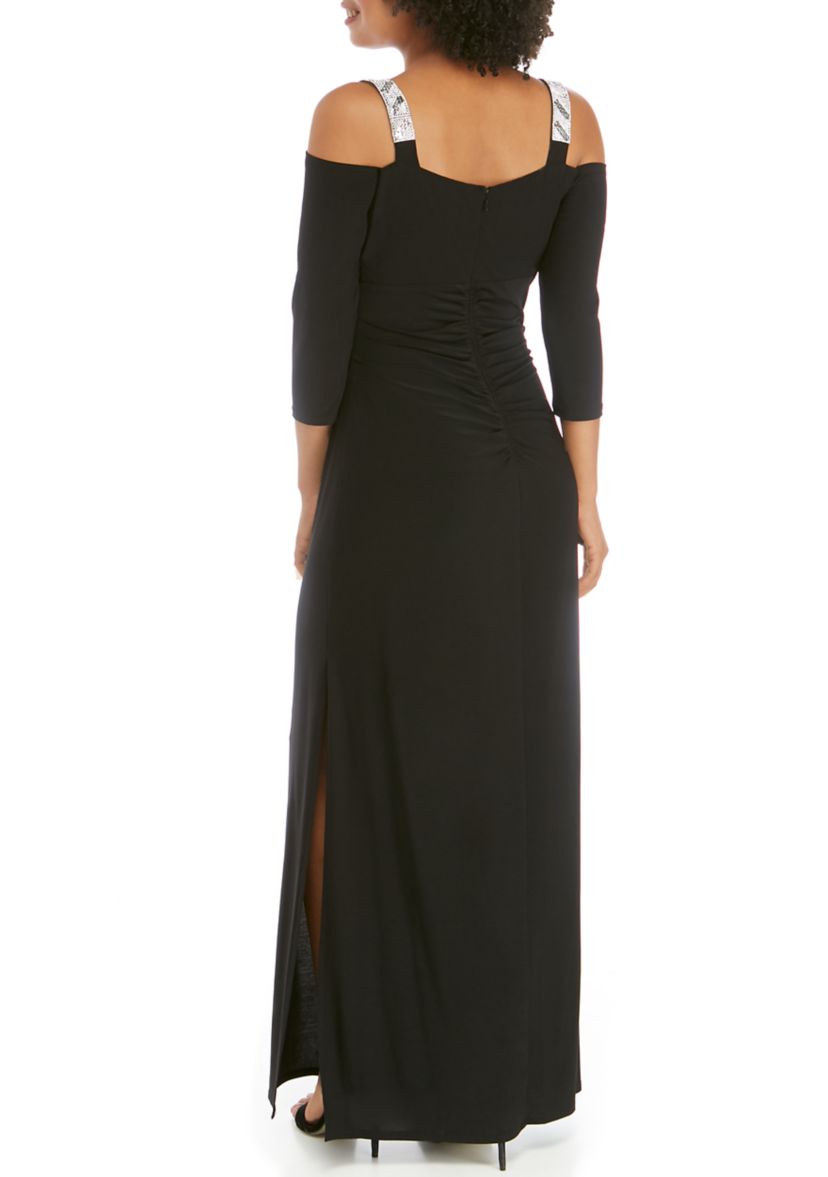 Womens Rhinestone 3/4 Sleeve Long Dress 