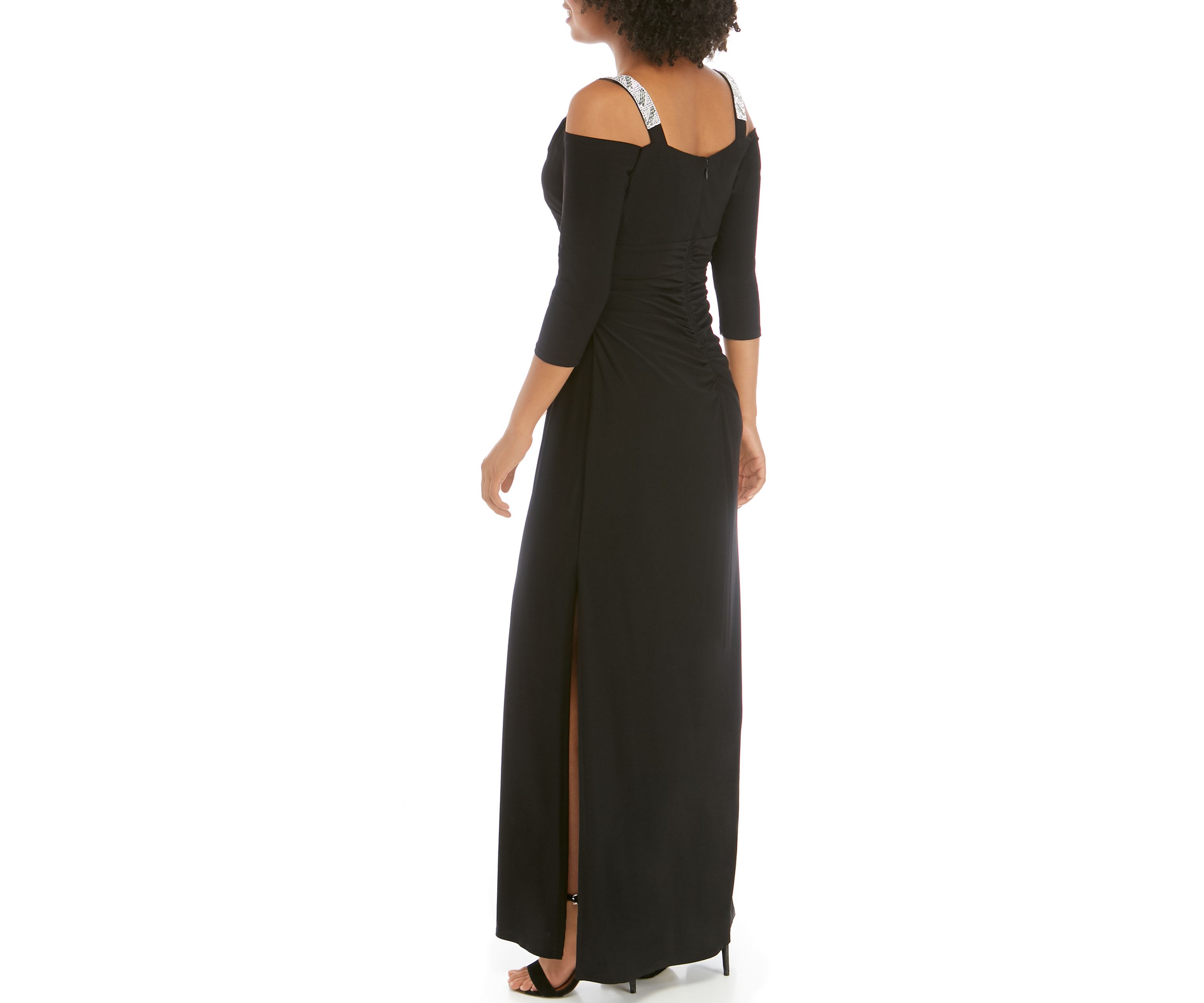 Womens Rhinestone 3/4 Sleeve Long Dress 