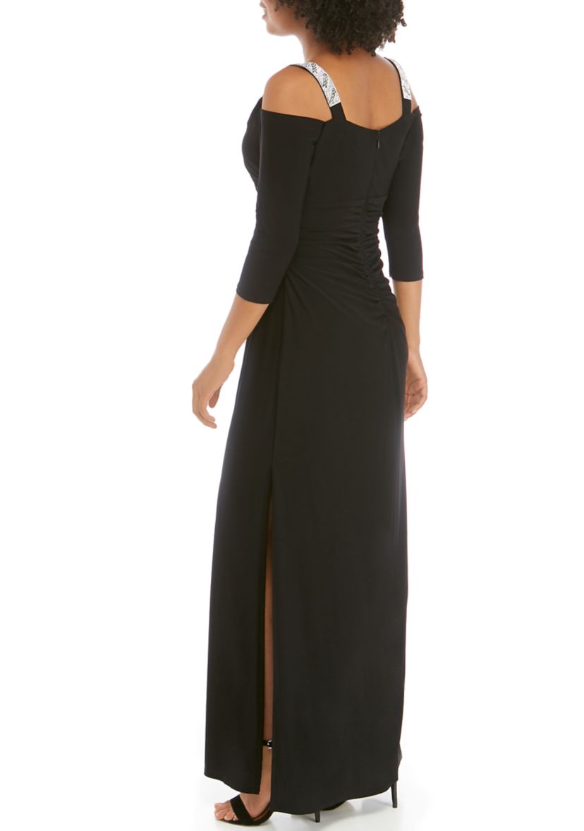 Womens Rhinestone 3/4 Sleeve Long Dress 
