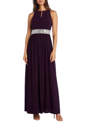 R & M Richards Long Halter Gown with Waist Detail | belk