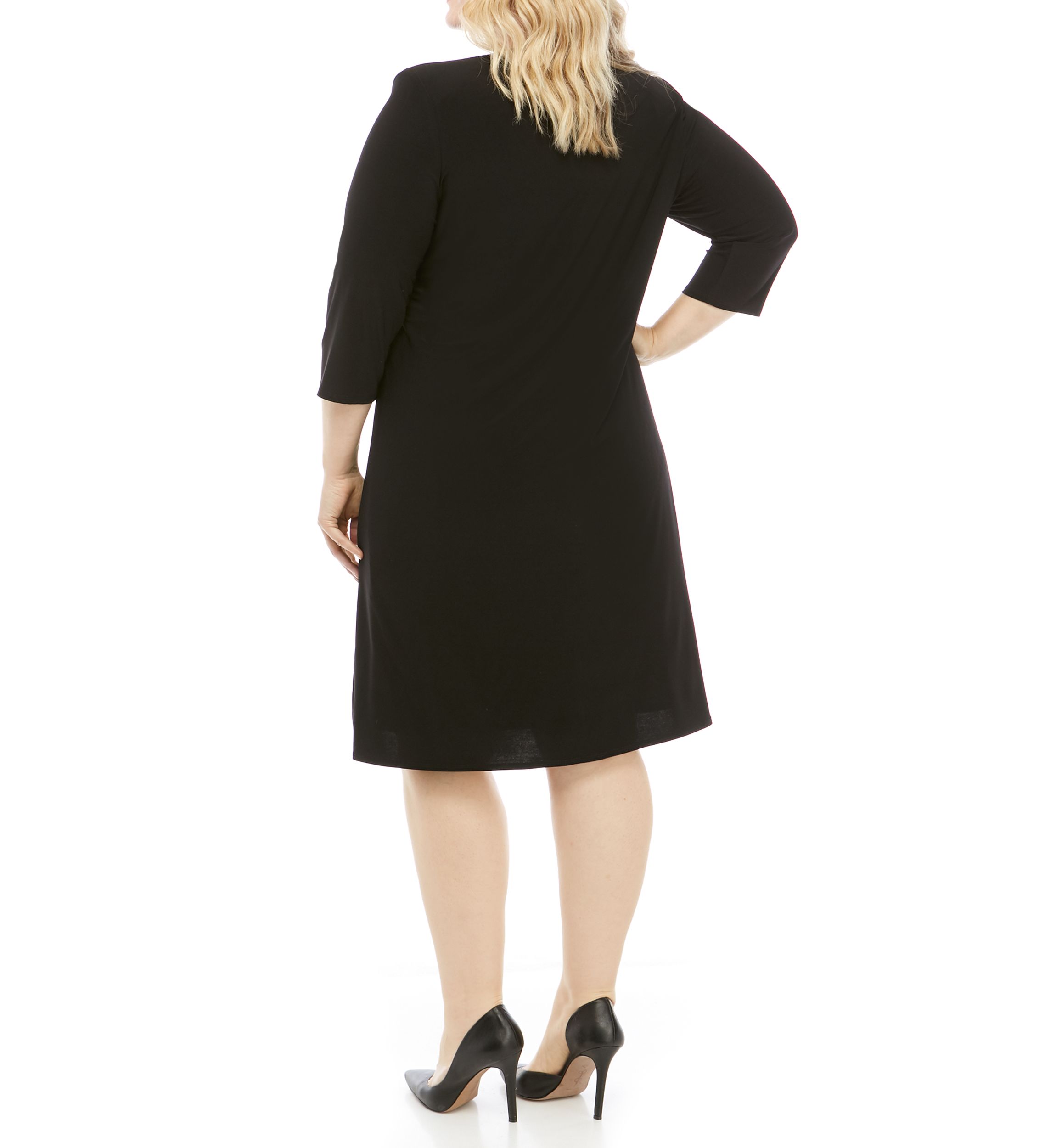 Plus Size 3/4 Sleeve Print Dress with a Solid Jacket 