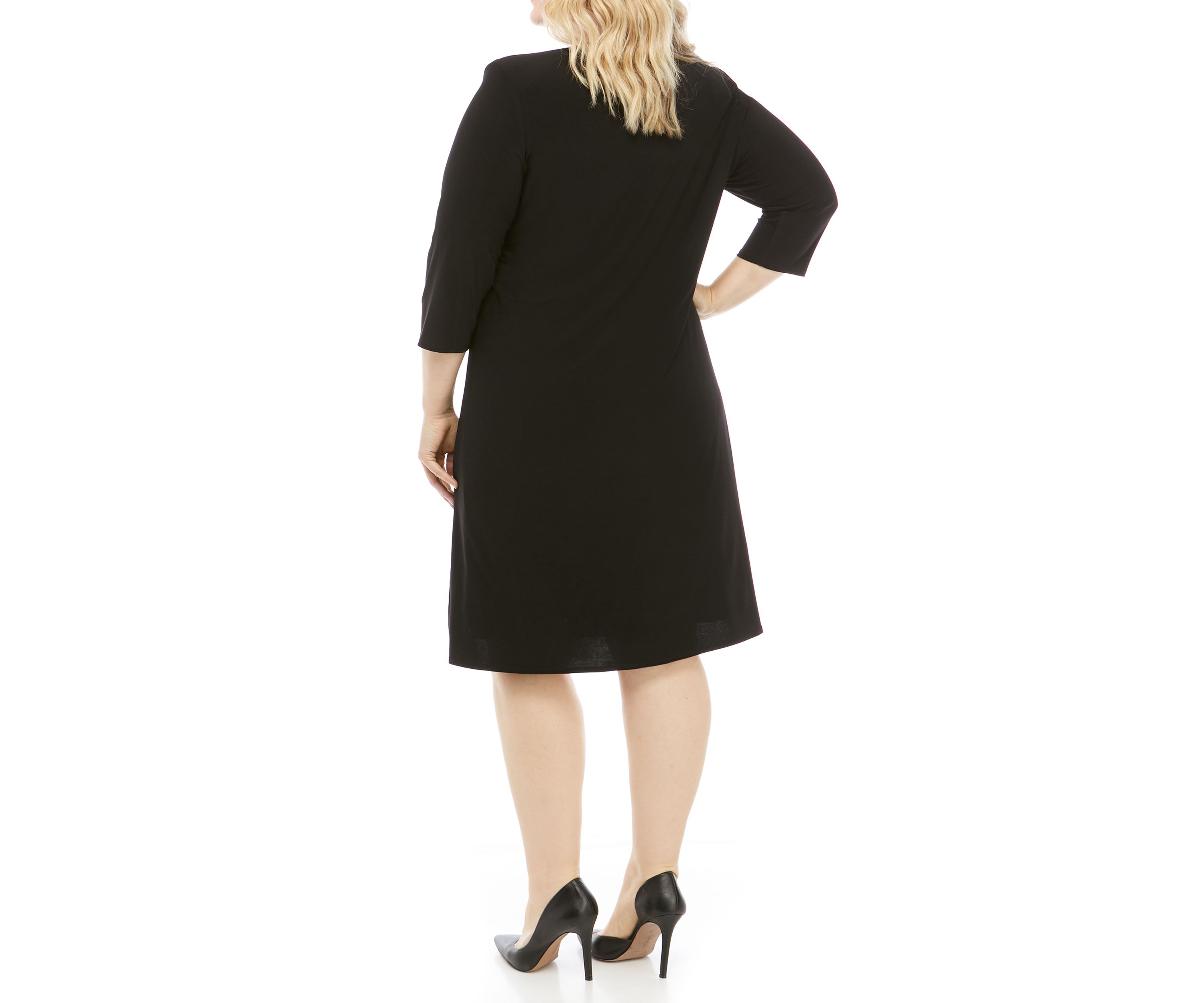 Plus Size 3/4 Sleeve Print Dress with a Solid Jacket 