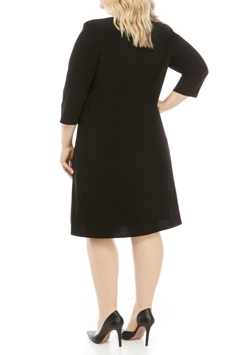 Plus Size 3/4 Sleeve Print Dress with a Solid Jacket 