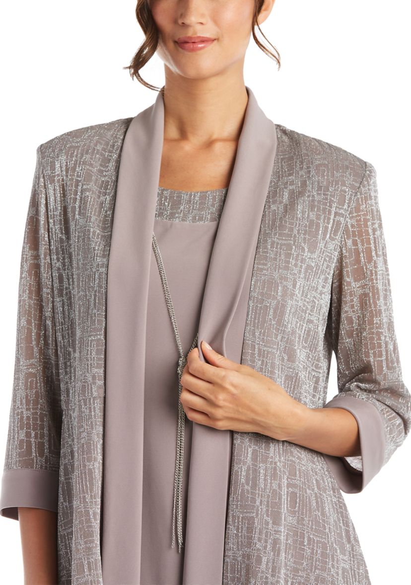 R & M Richards Petite 2 Piece Metallic Jacquard Jacket Dress | Belk