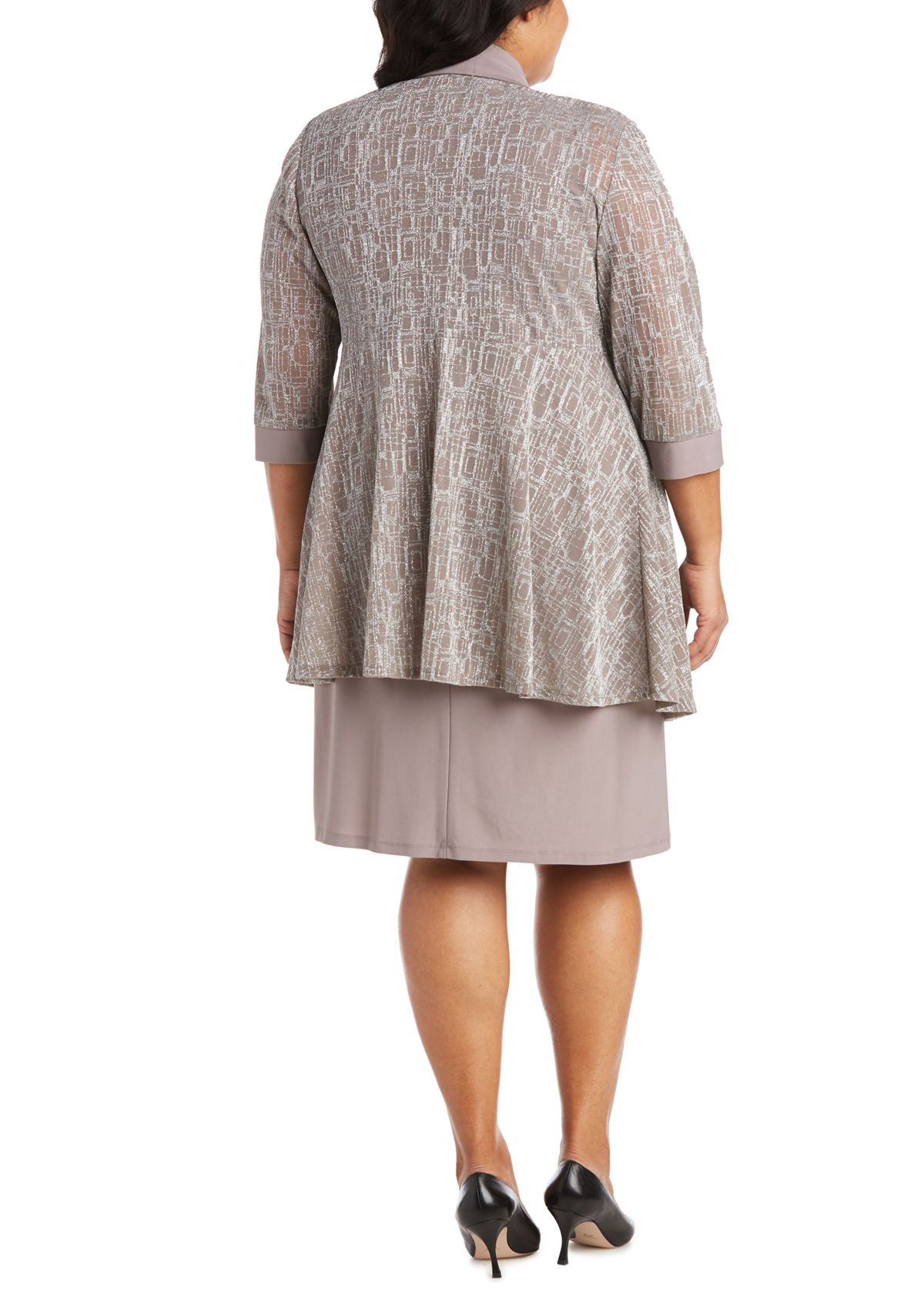 Plus Size 2-Piece Metallic Jacquard Jacket Dress 