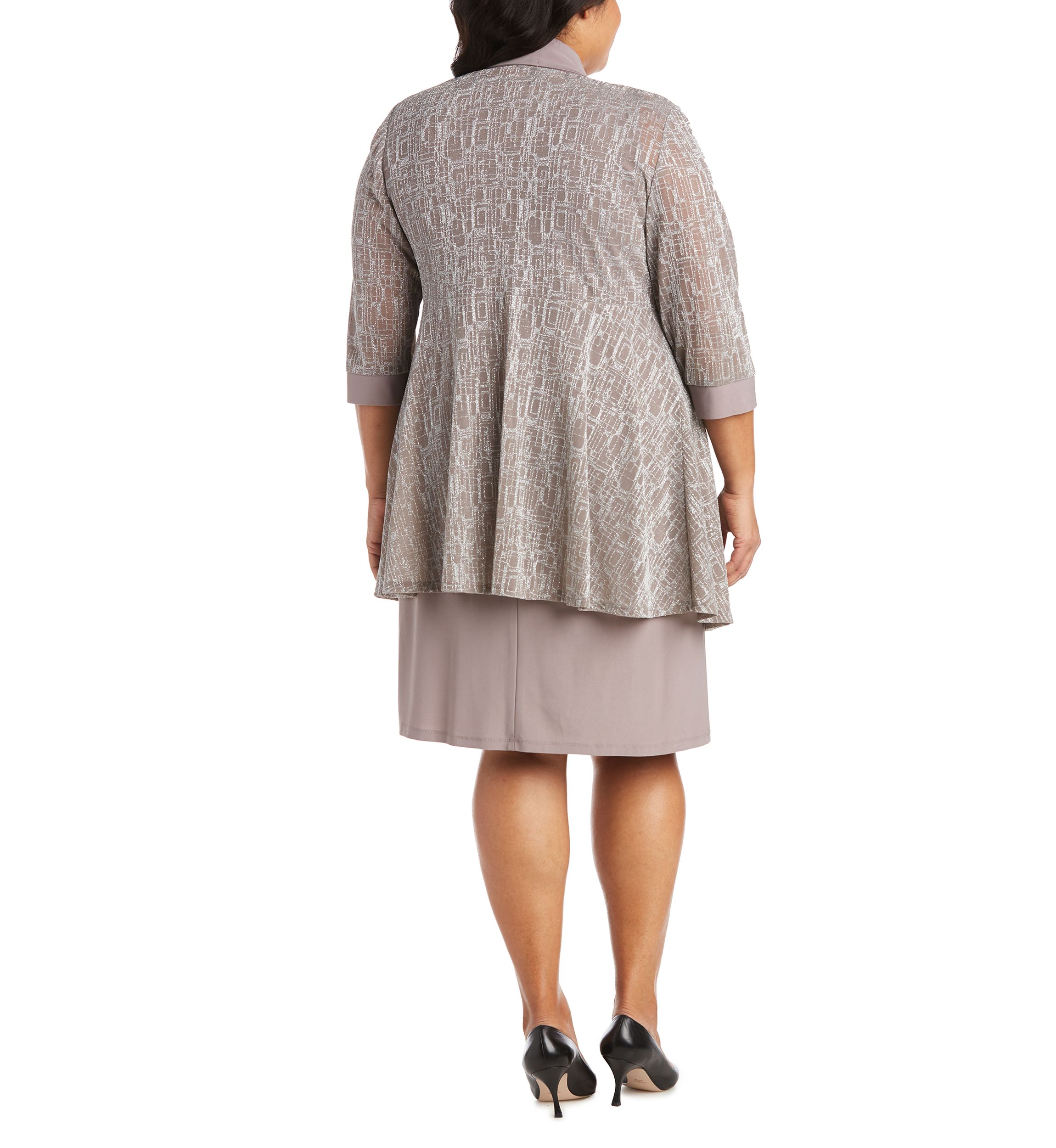 Plus Size 2-Piece Metallic Jacquard Jacket Dress 
