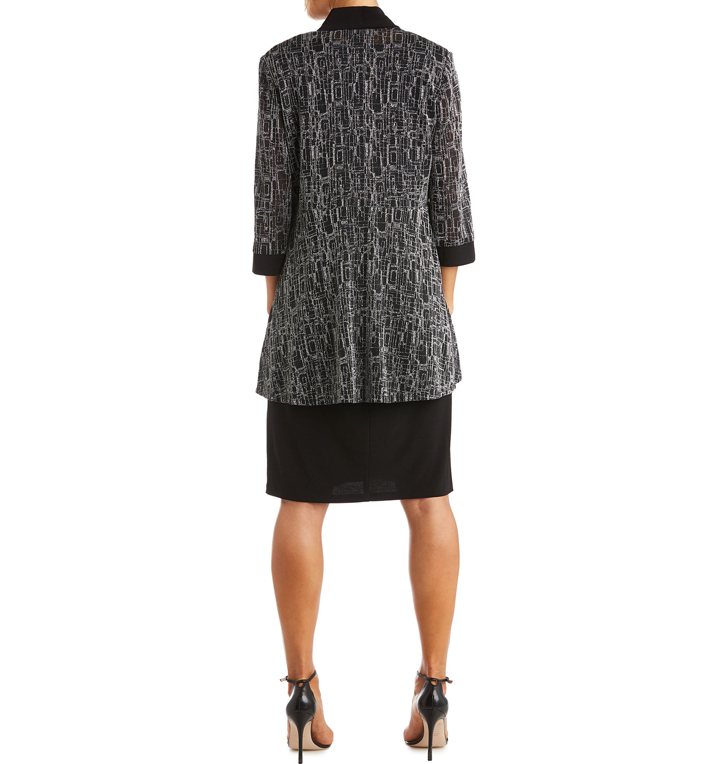 Womens 2 Piece Metallic Jacquard Knit Jacket Dress 