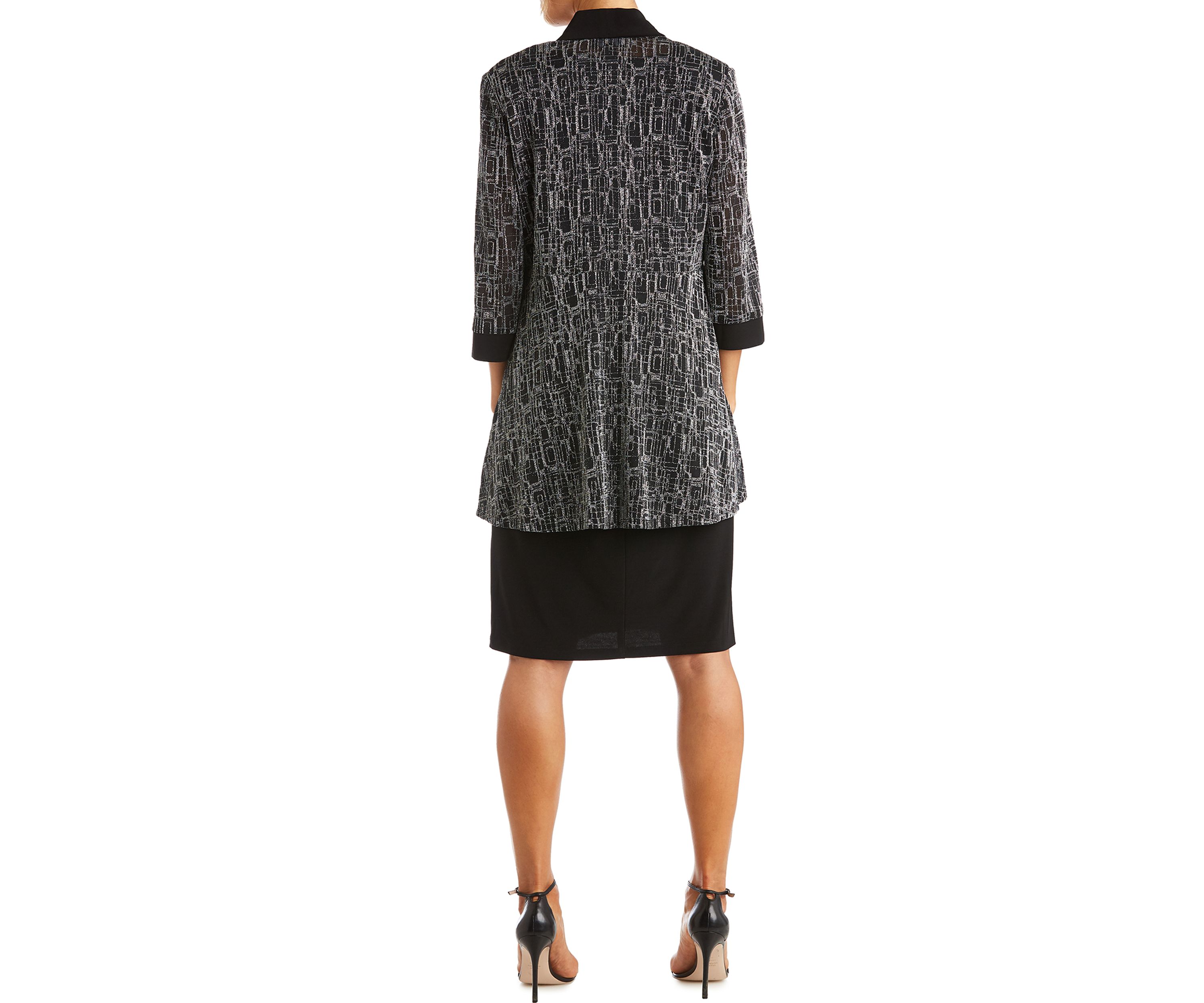 Womens 2 Piece Metallic Jacquard Knit Jacket Dress 