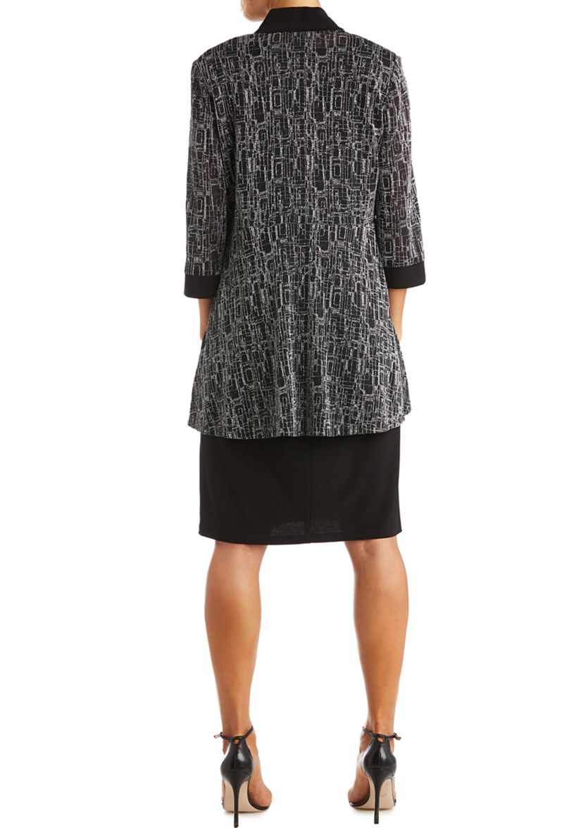 Womens 2 Piece Metallic Jacquard Knit Jacket Dress 