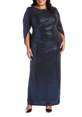 R M Richards Plus Size One Piece Long Back Drape Sleeve Dress belk