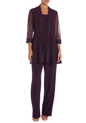 R & M Richards Women's Glitter Detail Jacket Pants Set | belk