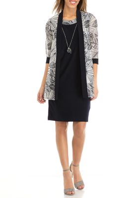 R & M Richards Women's Long Jacket and Sheath Dress with Necklace | belk