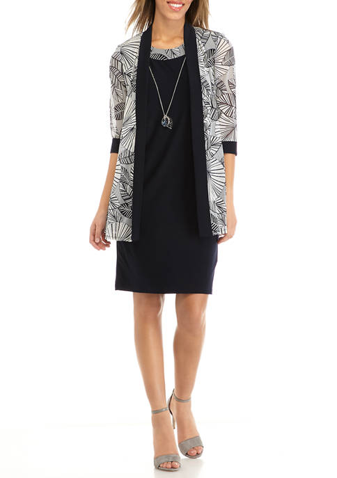 R & M Richards Women's Long Jacket and Sheath Dress with Necklace | belk