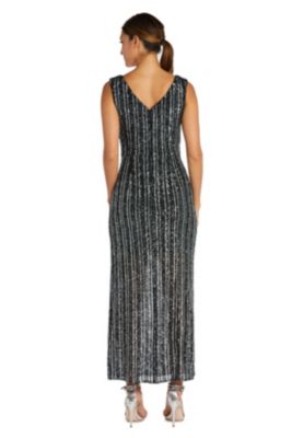 1Pc Multi Stripe Sequin Bare Shoulder Surplice Long Dress