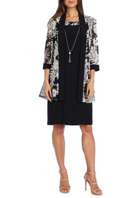 RM Richards Women's 3/4 Sleeve Solid Dress with Puff Print Jacket | belk