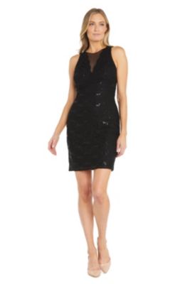 Short Lace Sheath Dress With Illusion V Front