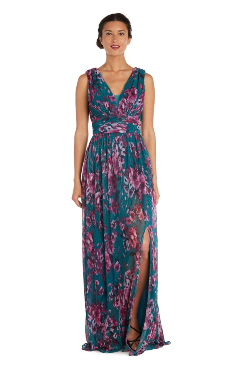 Sleeveless Floral Print V Front W Mesh Detail, V Back, And Side Slit