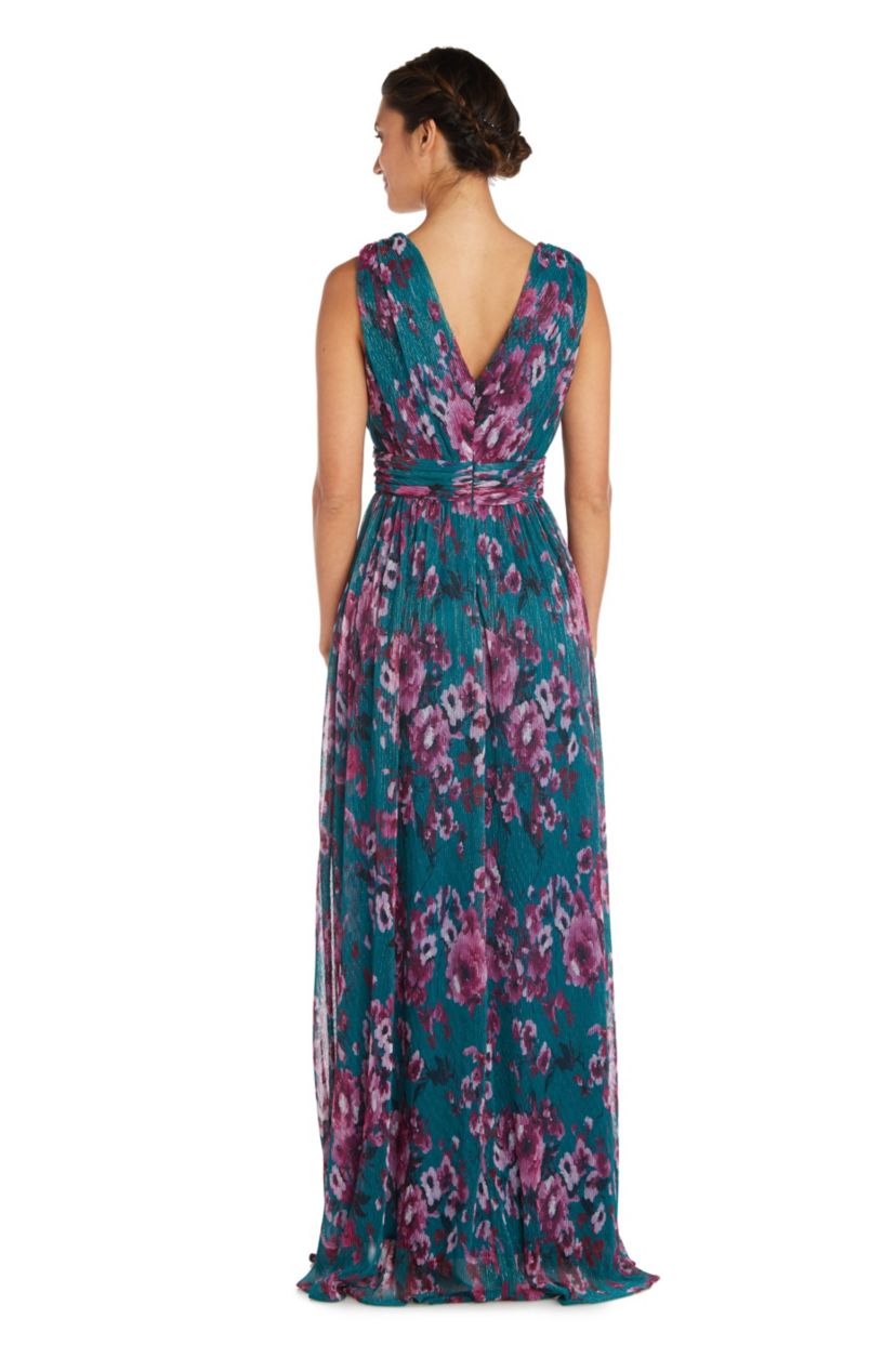 Sleeveless Floral Print V Front W Mesh Detail, V Back, And Side Slit