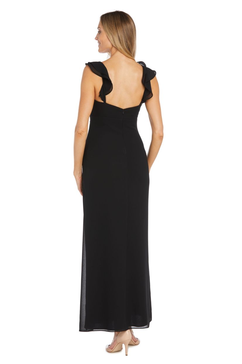Long Pebble Georgette W Flutter Sleeves, Soft Draped Cowl And Side Draped Detail