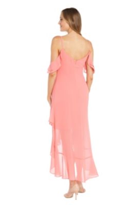 Souffle Crepe Chiffon Off The Shoulder Sweetheart Neckline W Spaghetti Straps And Hi Low Flounce Hemline