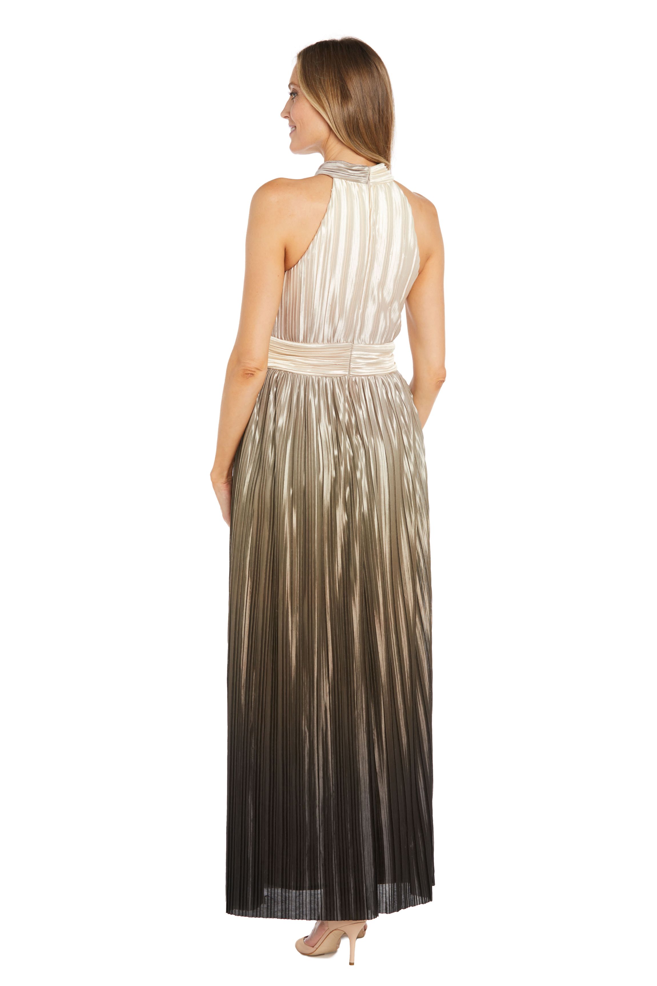 Long High Neck Halter Pleated Charmuse Ombre Dress