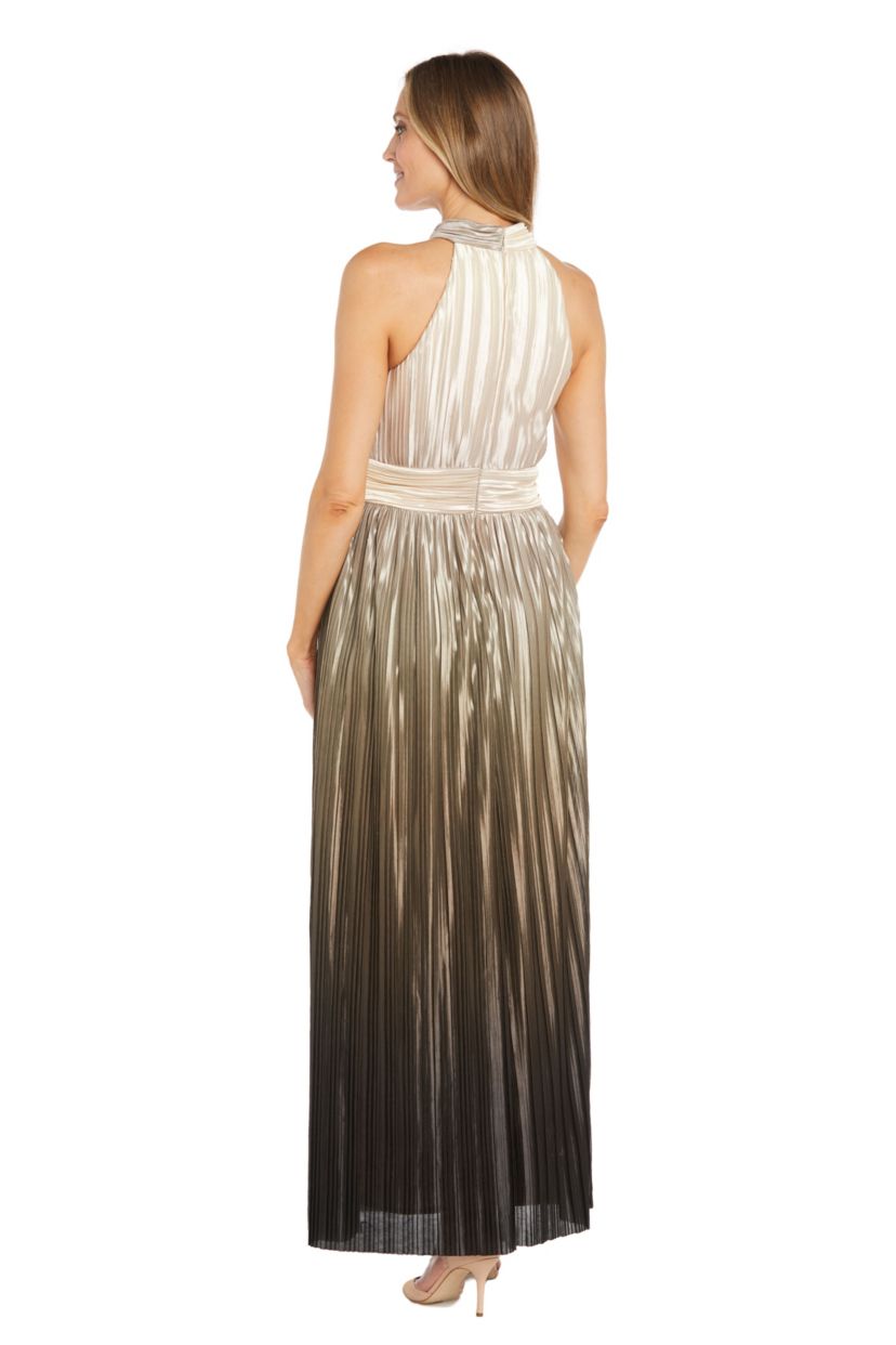 Long High Neck Halter Pleated Charmuse Ombre Dress