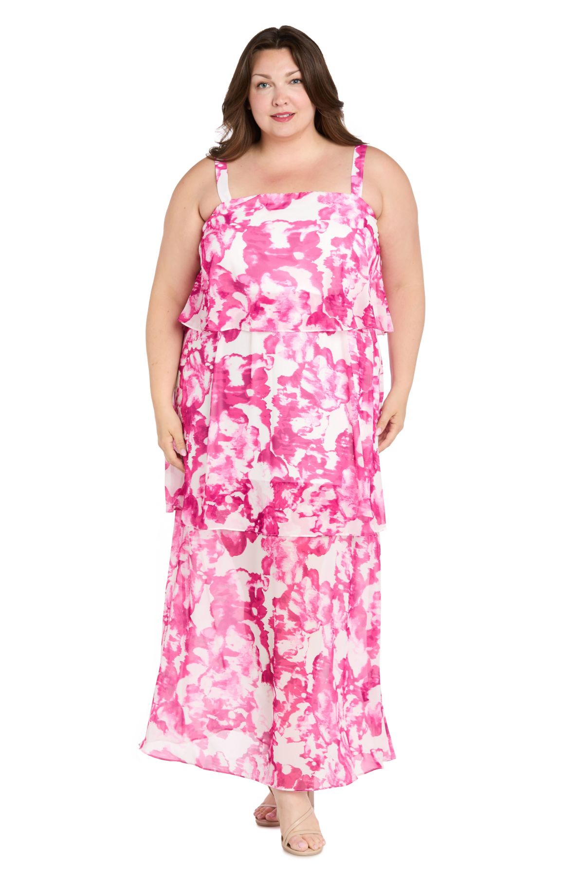 Womens 1Pc Printed Chiffon Tiered Maxi