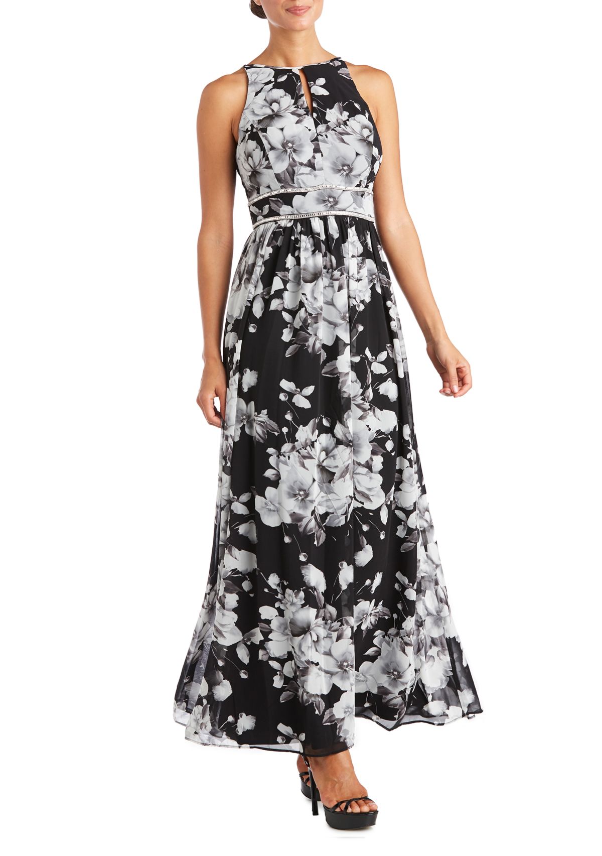 Petite Long Print Chiffon Halter Dress