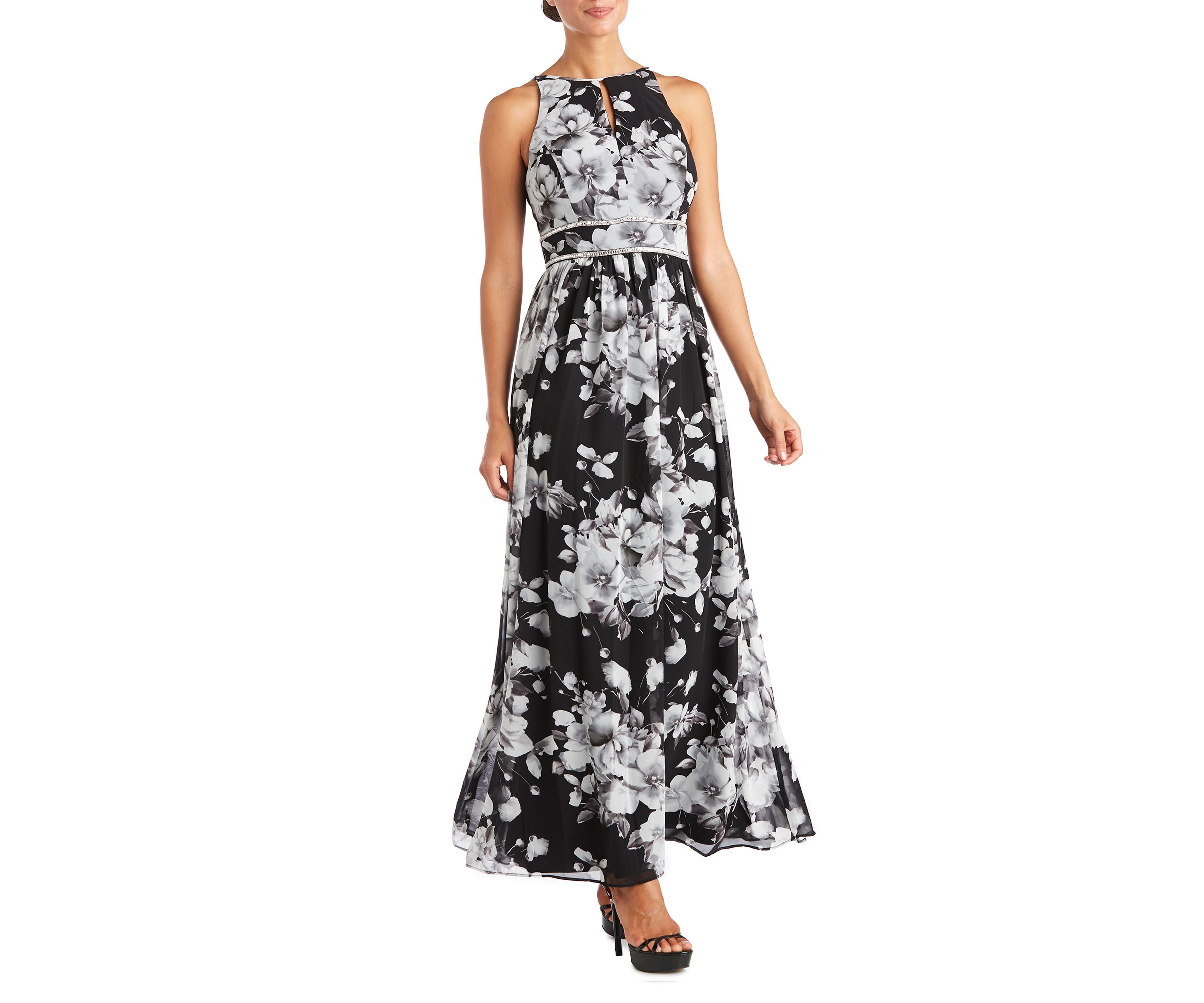 Petite Long Print Chiffon Halter Dress