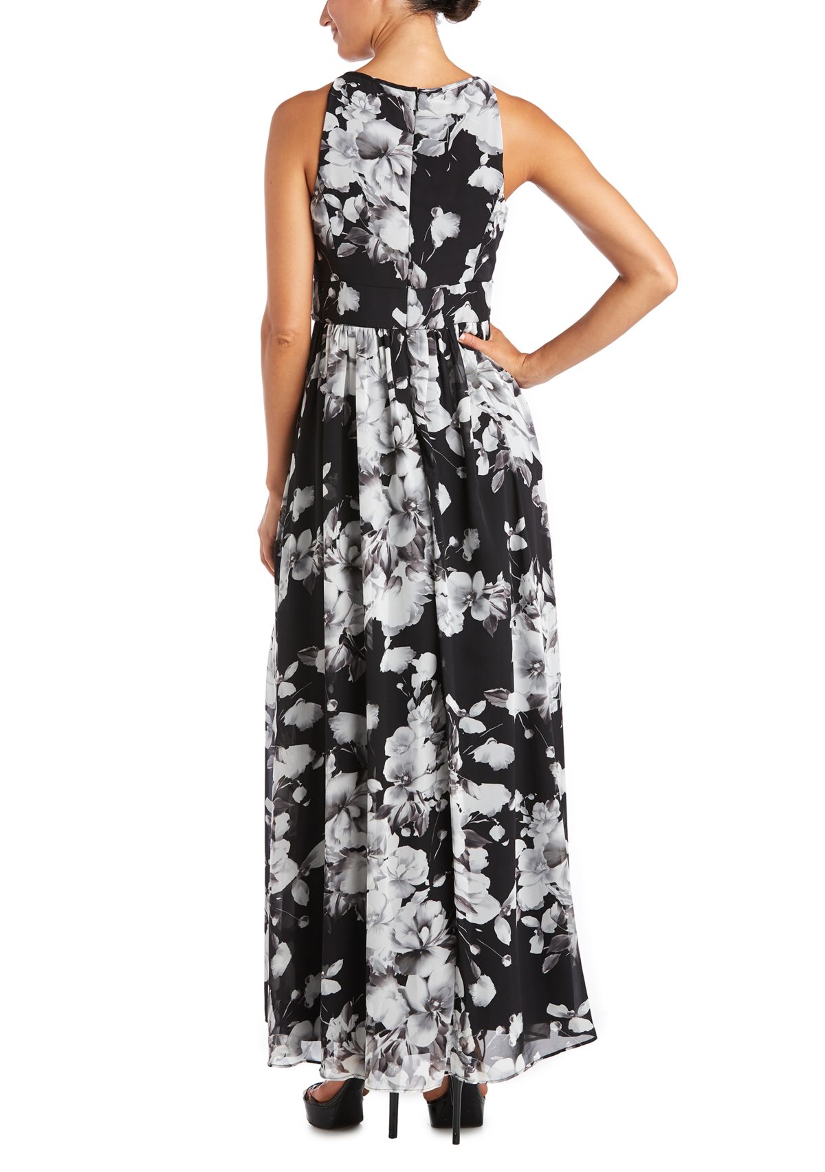 Petite Long Print Chiffon Halter Dress