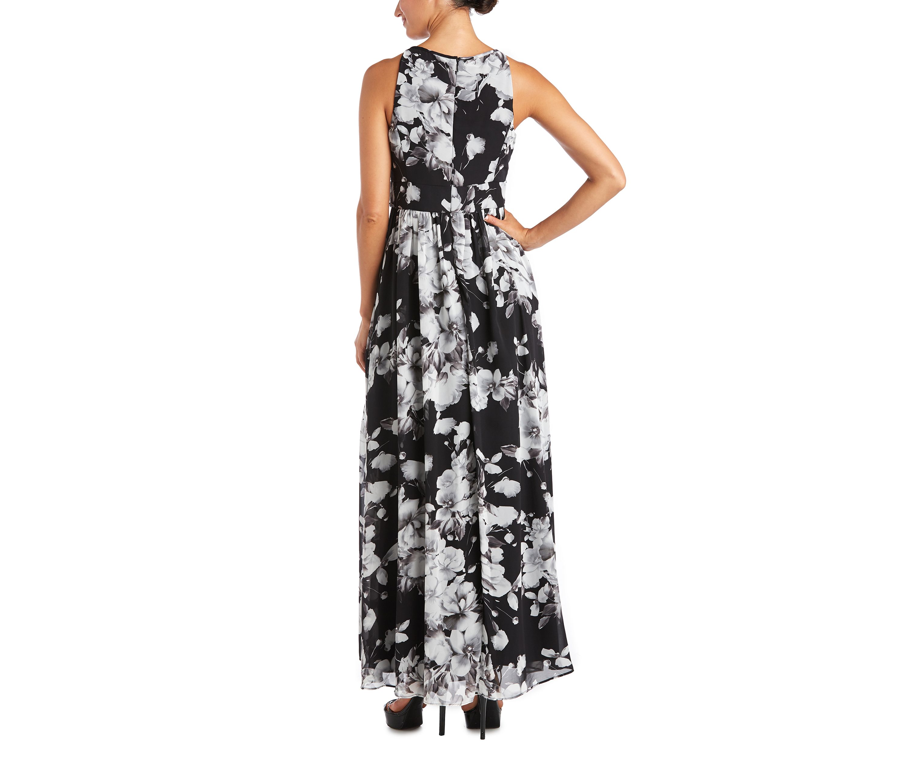 Petite Long Print Chiffon Halter Dress
