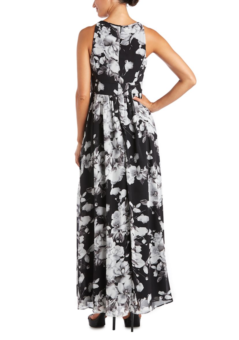 Petite Long Print Chiffon Halter Dress