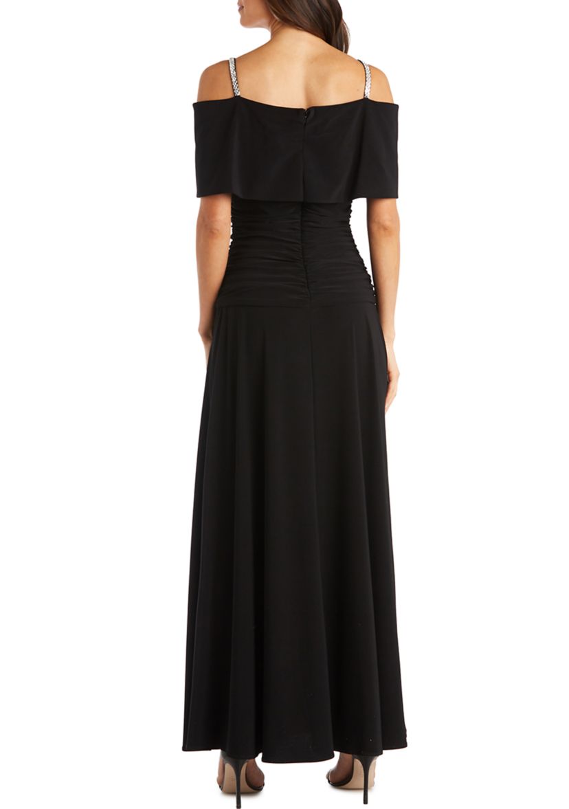 Cold Shoulder Banded Top Stretch Dress with Ruched Waist Detail 