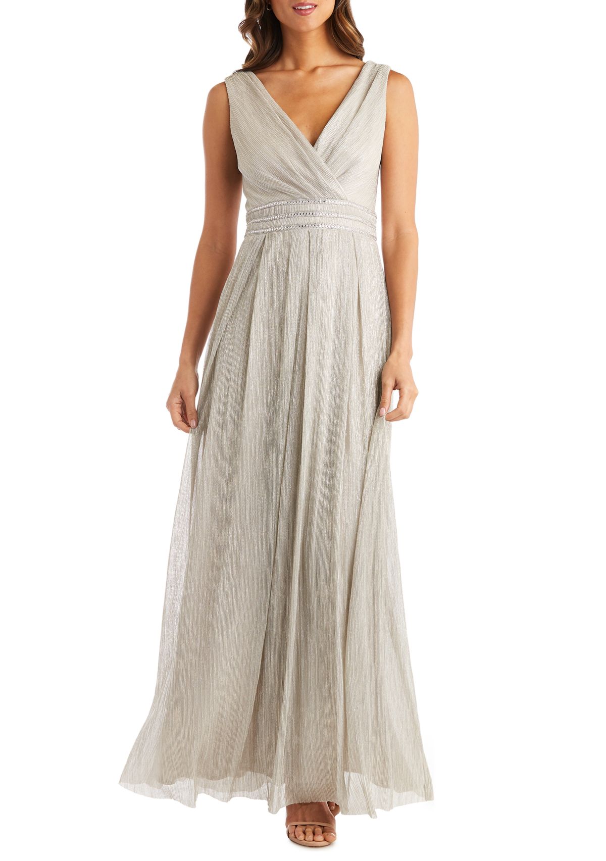 Petite  Long Crinkle Pleated Sleeveless Dress 