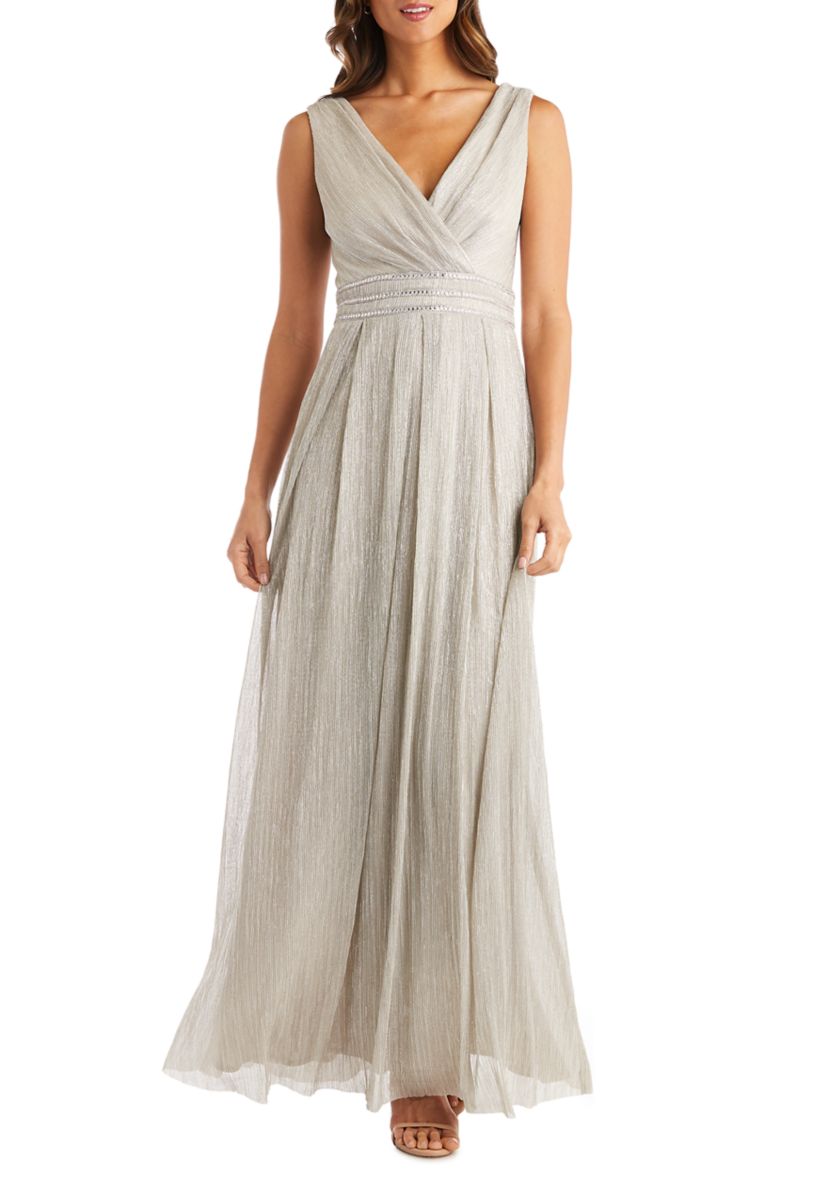 Petite  Long Crinkle Pleated Sleeveless Dress 