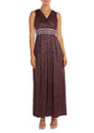 Pleated Crinkle Long Grecian Dress with Beaded Waist Detail 